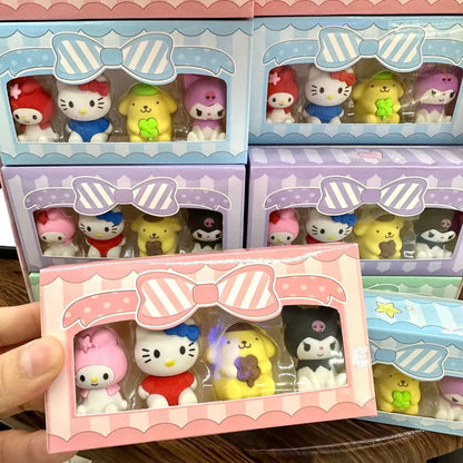 Sanrio 4-piece shaped eraser gift box with Kuromi, Hello Kitty, My Melody and Pompompurin