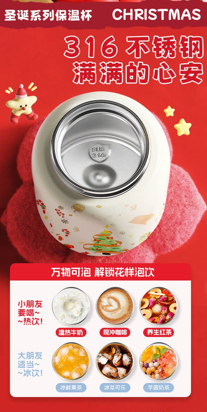 Cute Christmas Apple Insulated Water Bottle with Straw, Kawaii 316 Stainless Steel Portable Thermal Tumbler for Girls