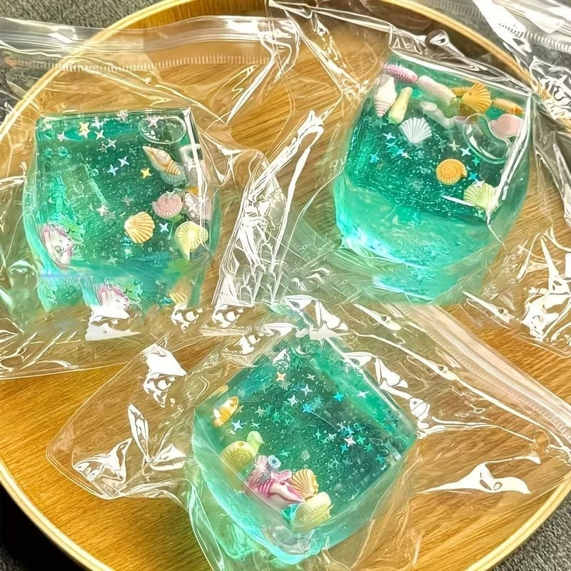 Cute Ocean Ice Cube Squishy – Soft Gel Fidget Toy for Stress Relief & Sensory Play