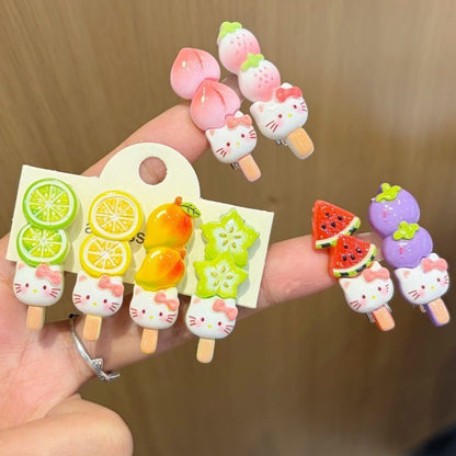 Kawaii Fruit Cat Candied Skewer Hair Clip - Cute Tanghulu Barrette