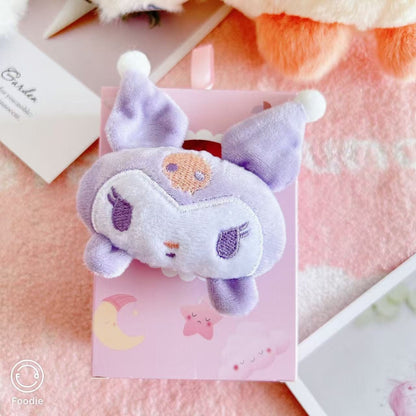 Kuromi 3D plush cartoon face coral fleece hand towel in lilac purple gift box packaging