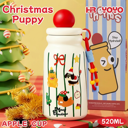 Cute Christmas Puppy Apple Insulated Water Bottle with Straw