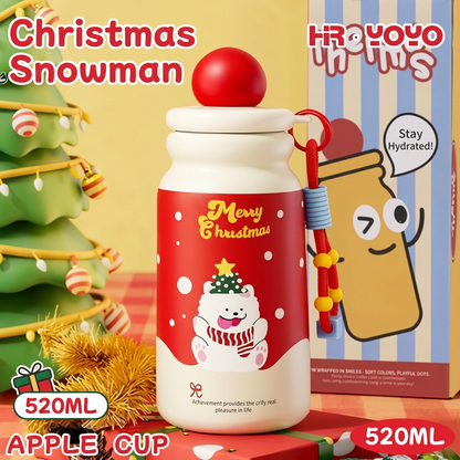 Cute Christmas Snowman Apple Insulated Water Bottle with Straw