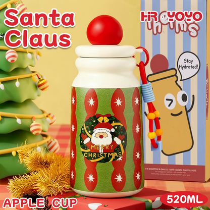 Cute Santa Claus Apple Insulated Water Bottle with Straw