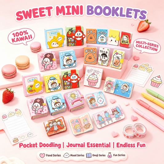 Sweet mini booklets kawaii collection overview with pocket doodling journal stickers