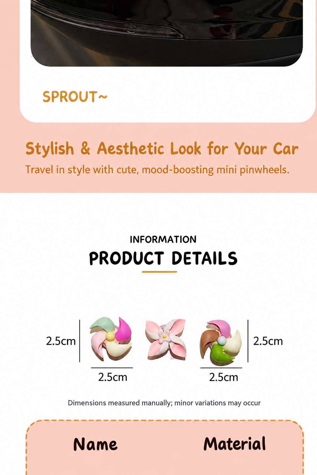Cute rotating windmill car ornament product details and dimensions