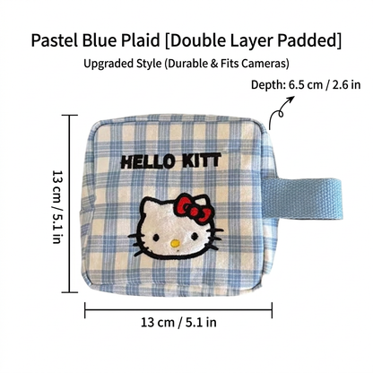 Product dimensions of Hello Kitty Blue Plaid Bag: 13 cm by 13 cm with 6.5 cm depth