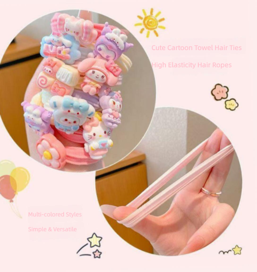 Sanrio Hair Ties Set - Cute Character Hair Accessories